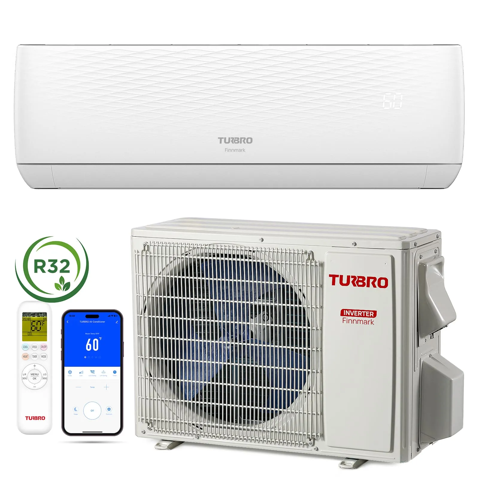 Finnmark 12000 BTU WiFi Ductless Mini Split AC with Heat Pump, 115V/230V