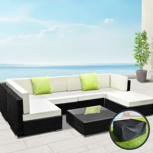 Gardeon 7PC Sofa Set with Storage Cover Outdoor Furniture Wicker