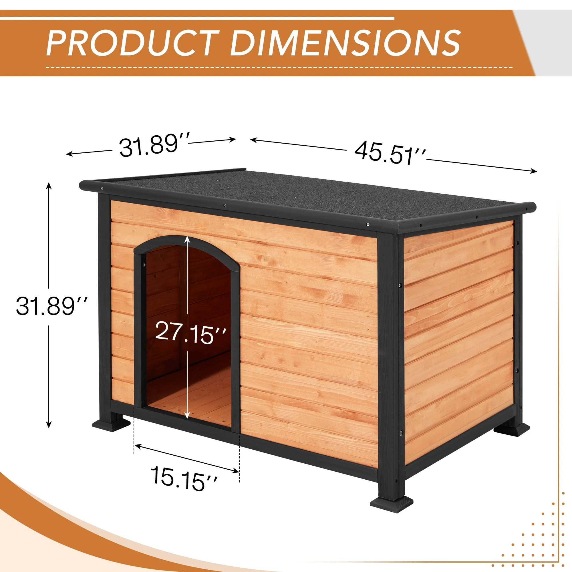 HOMREST 46" Wooden Doghouse Outdoors Sturdy Spacious Waterproof