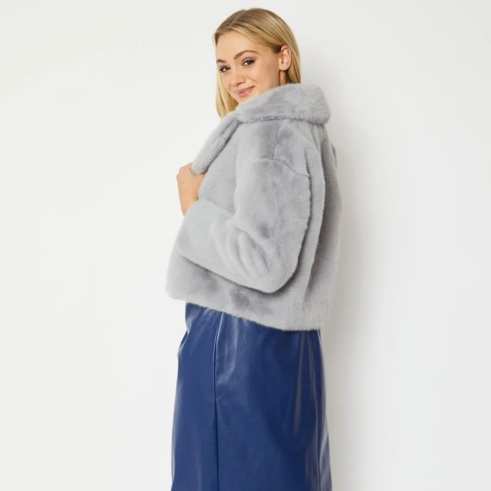 JAYLEY Grey Faux Fur Cropped Coat