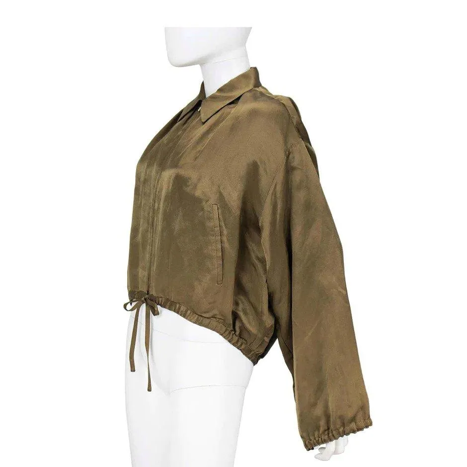 JEAN PAUL GAULTIER 1990s Olive Silk Crop Bomber Jacket | Size 10