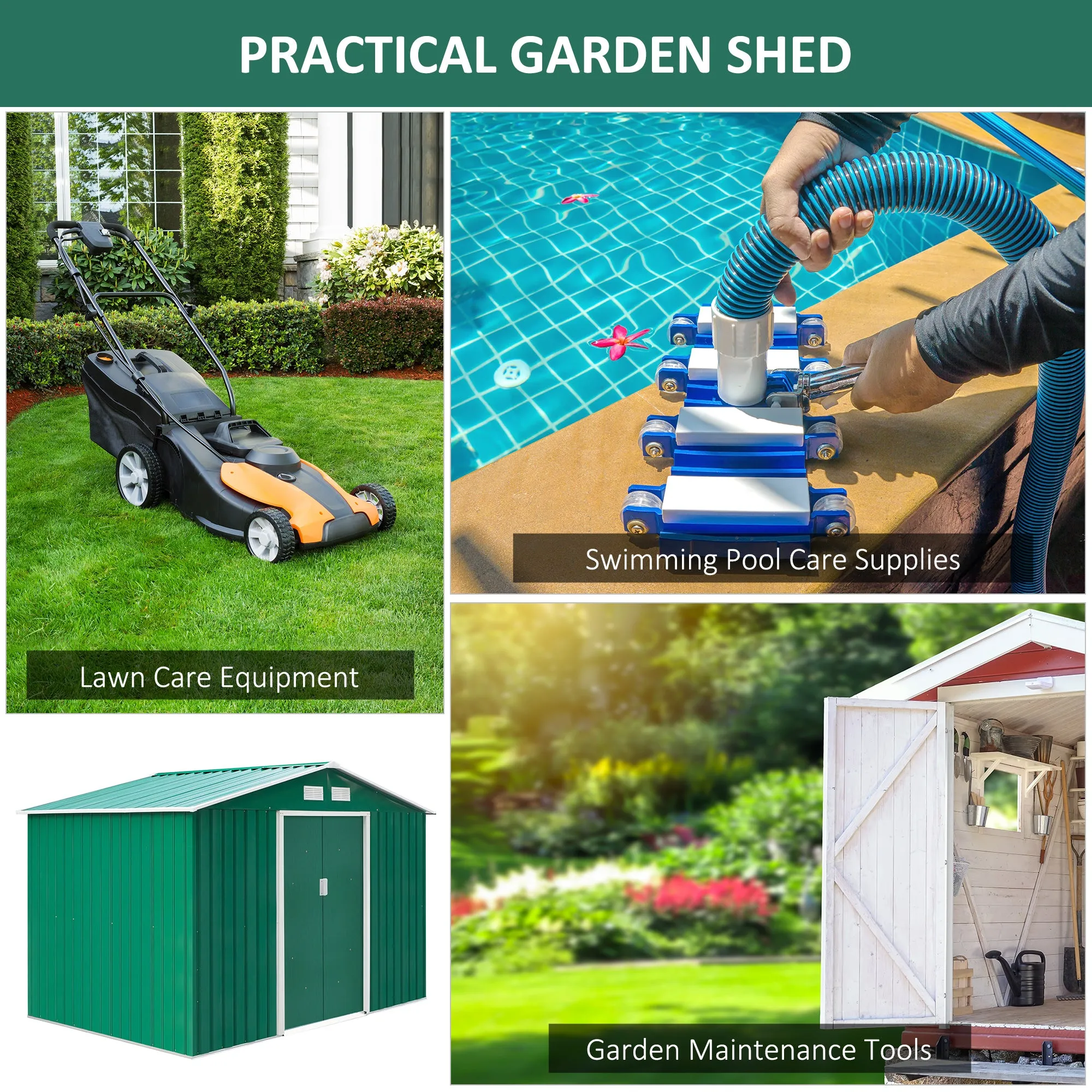 Lockable Garden Shed Large Patio Tool Metal Storage Building Foundation Sheds Box Outdoor Furniture (9 x 6 FT, Green)