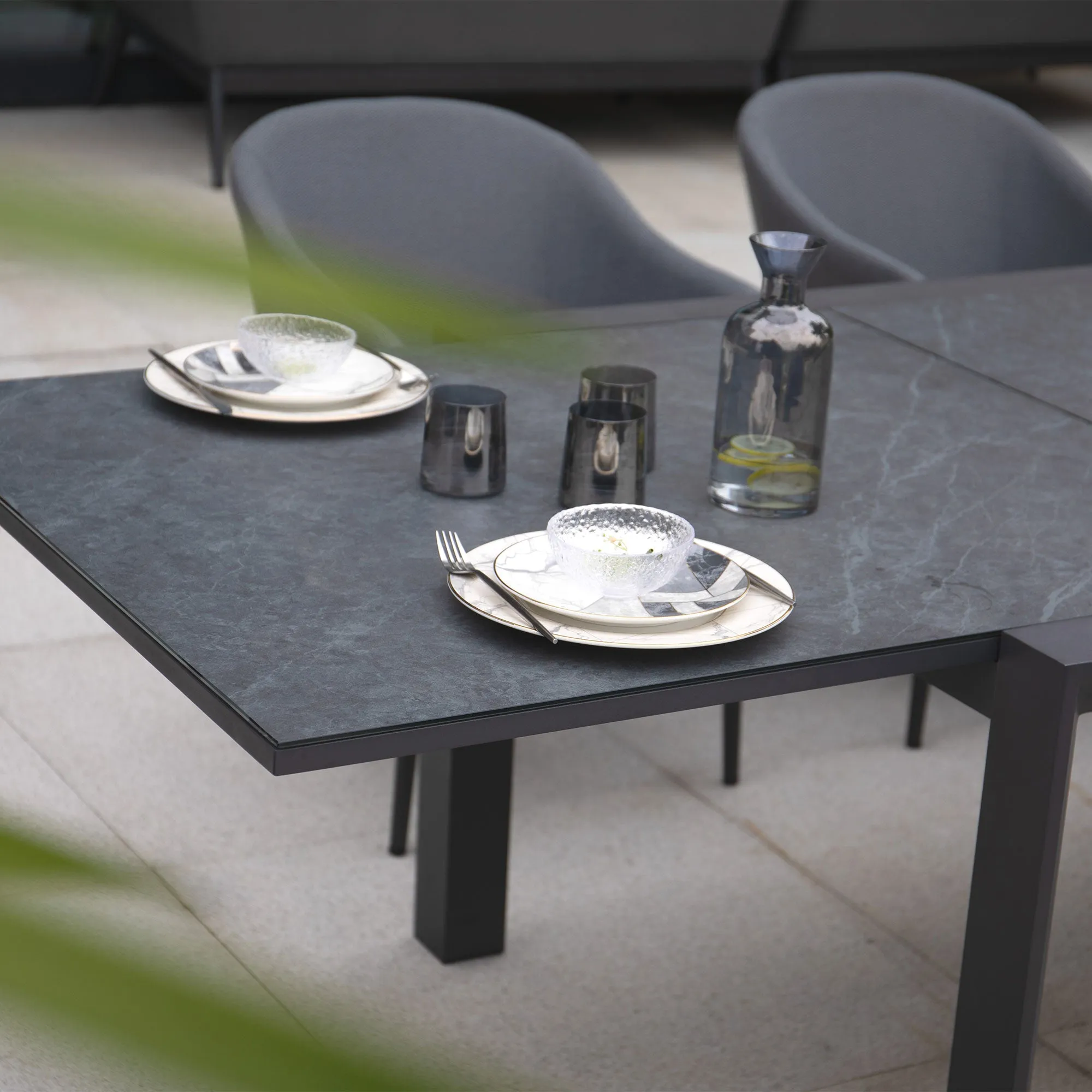 Luna 10 Seat Outdoor Fabric Extending Ceramic Dining Set in Grey