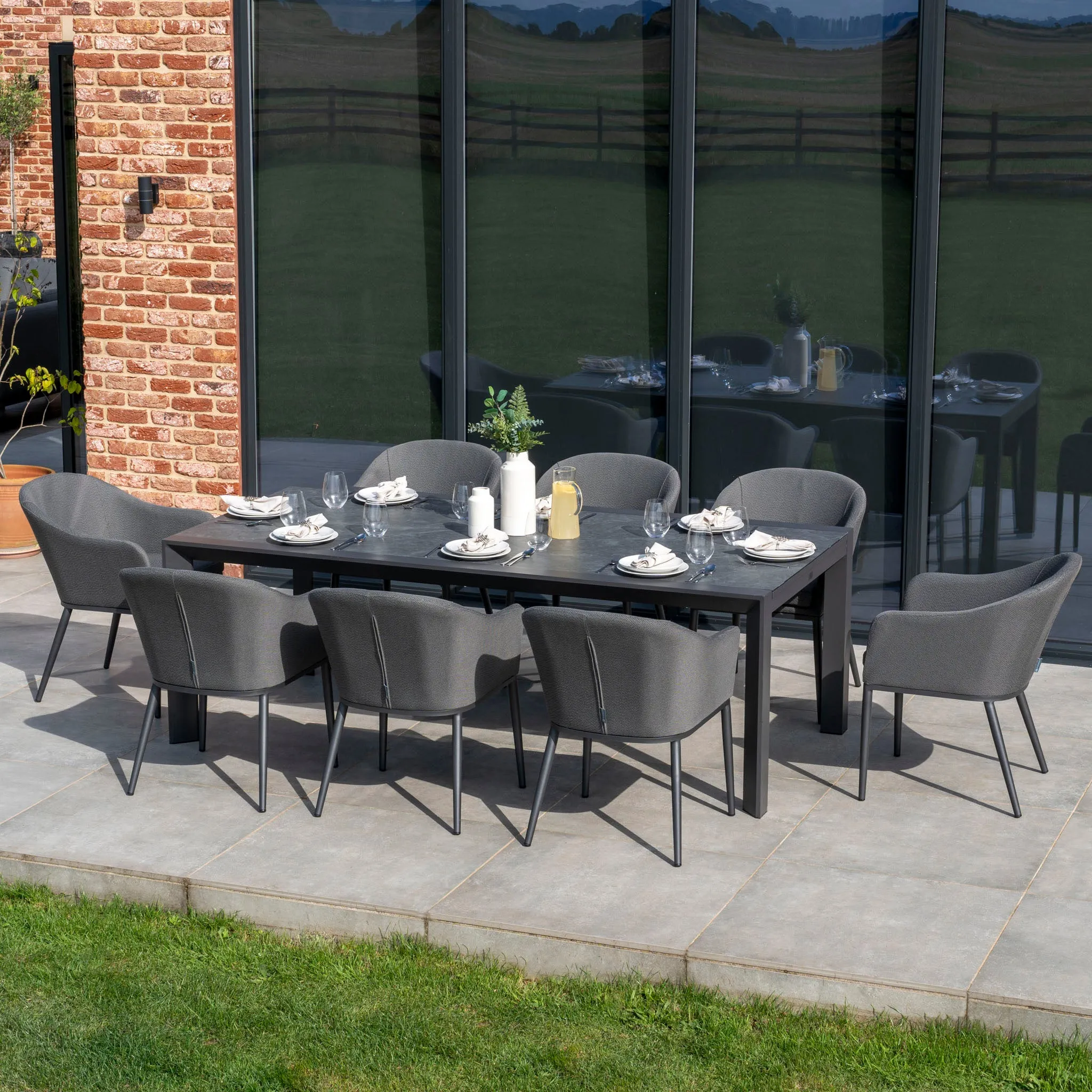 Luna 10 Seat Outdoor Fabric Extending Ceramic Dining Set in Grey