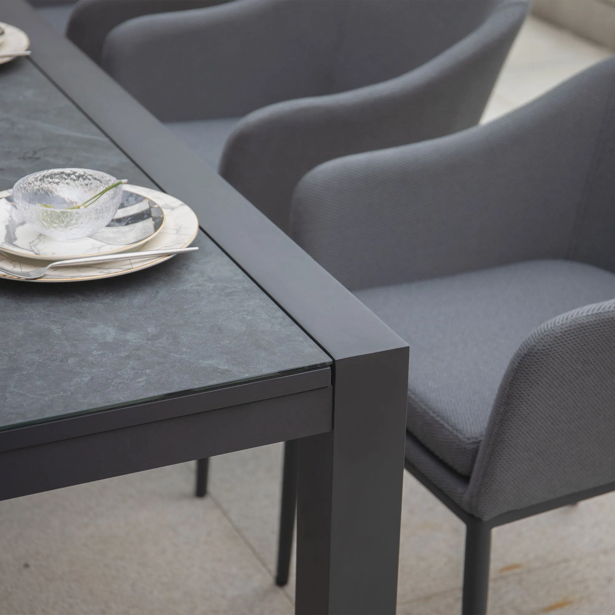 Luna 10 Seat Outdoor Fabric Extending Ceramic Dining Set in Grey