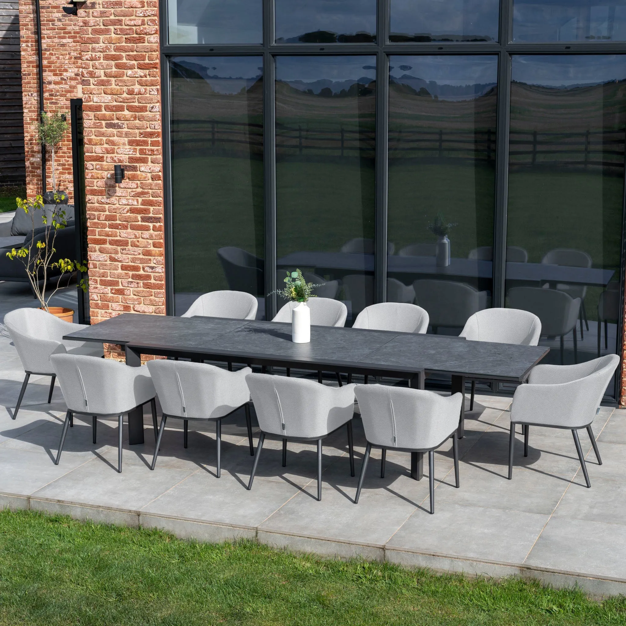 Luna 10 Seat Outdoor Fabric Extending Ceramic Dining Set in Oyster Grey