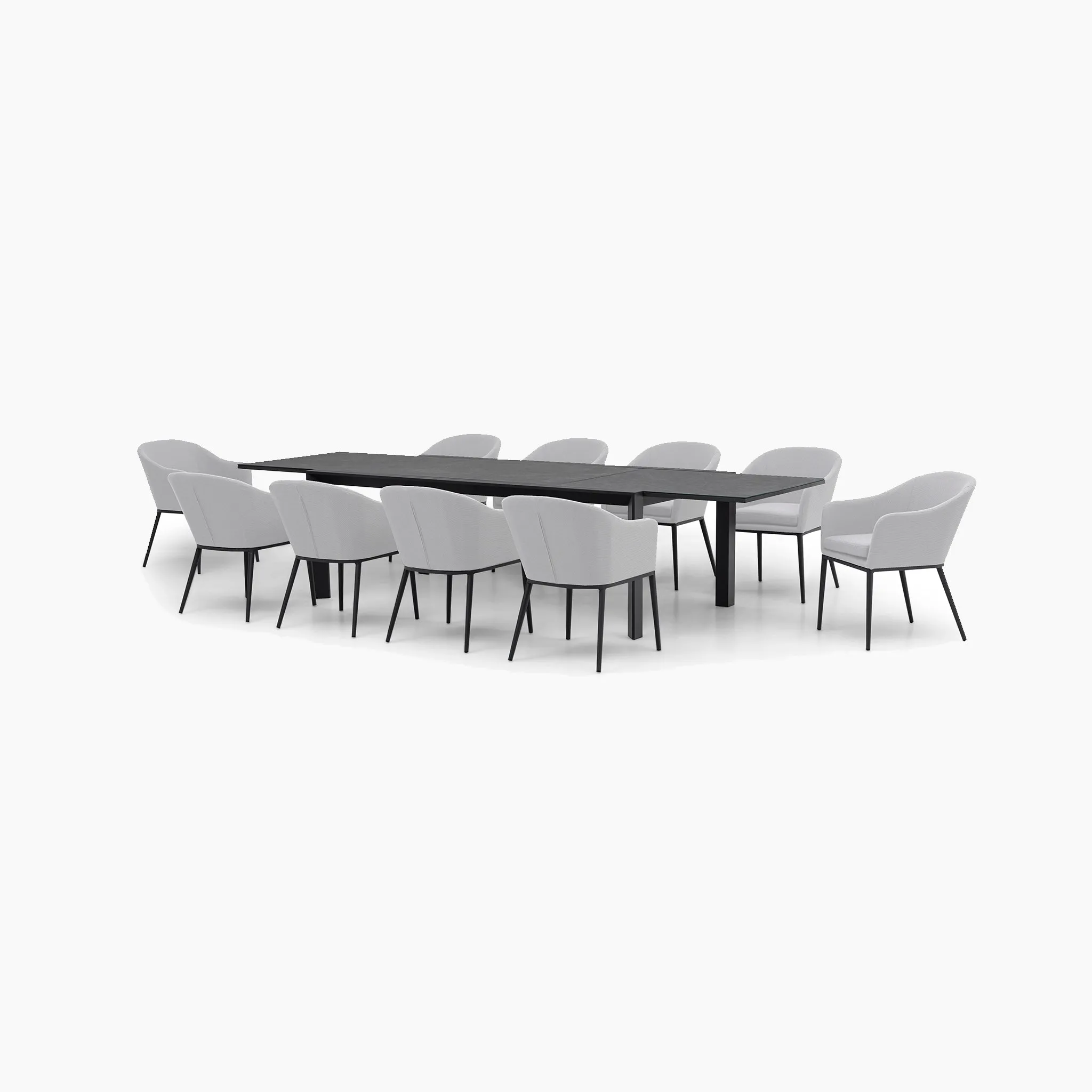 Luna 10 Seat Outdoor Fabric Extending Ceramic Dining Set in Oyster Grey