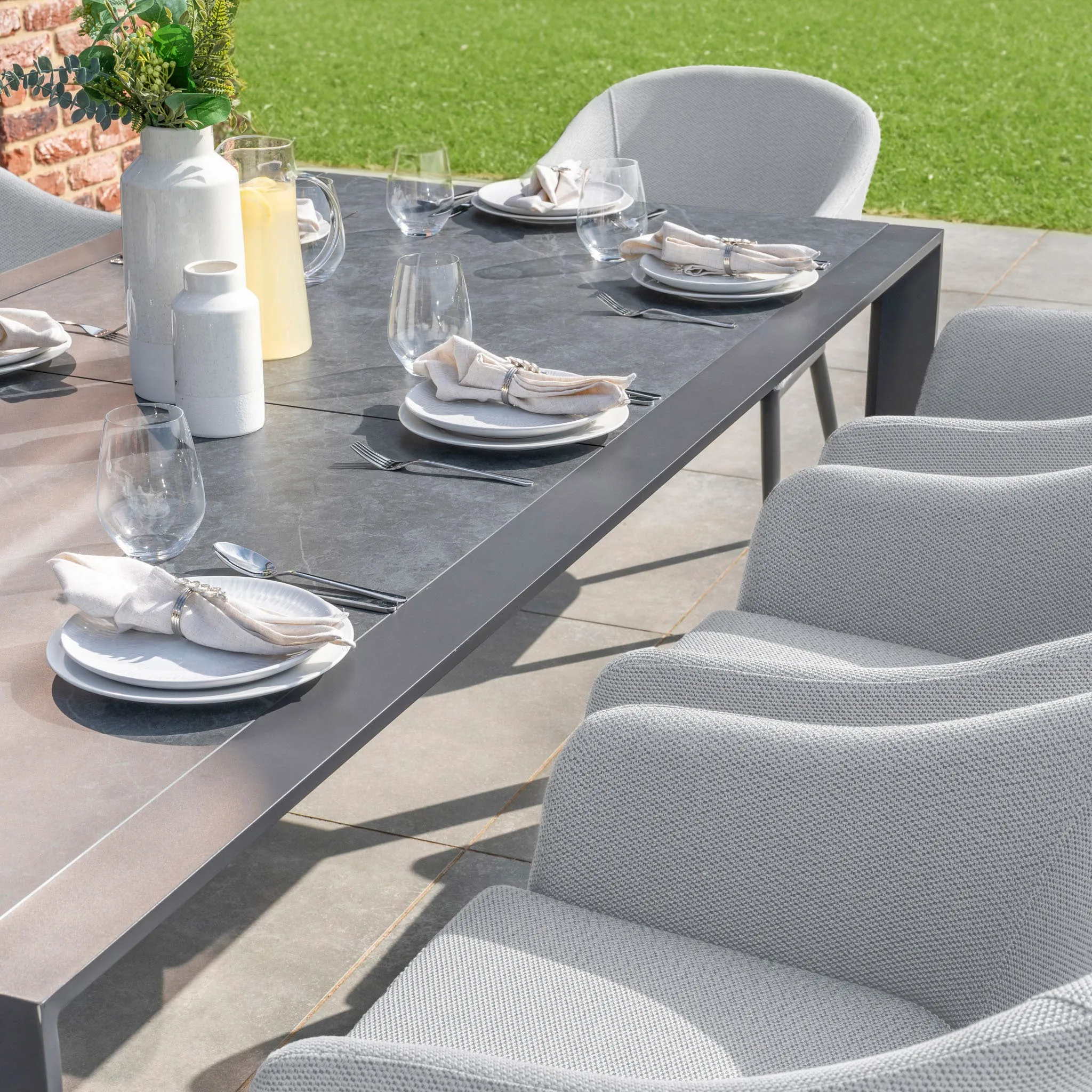 Luna 10 Seat Outdoor Fabric Extending Ceramic Dining Set in Oyster Grey