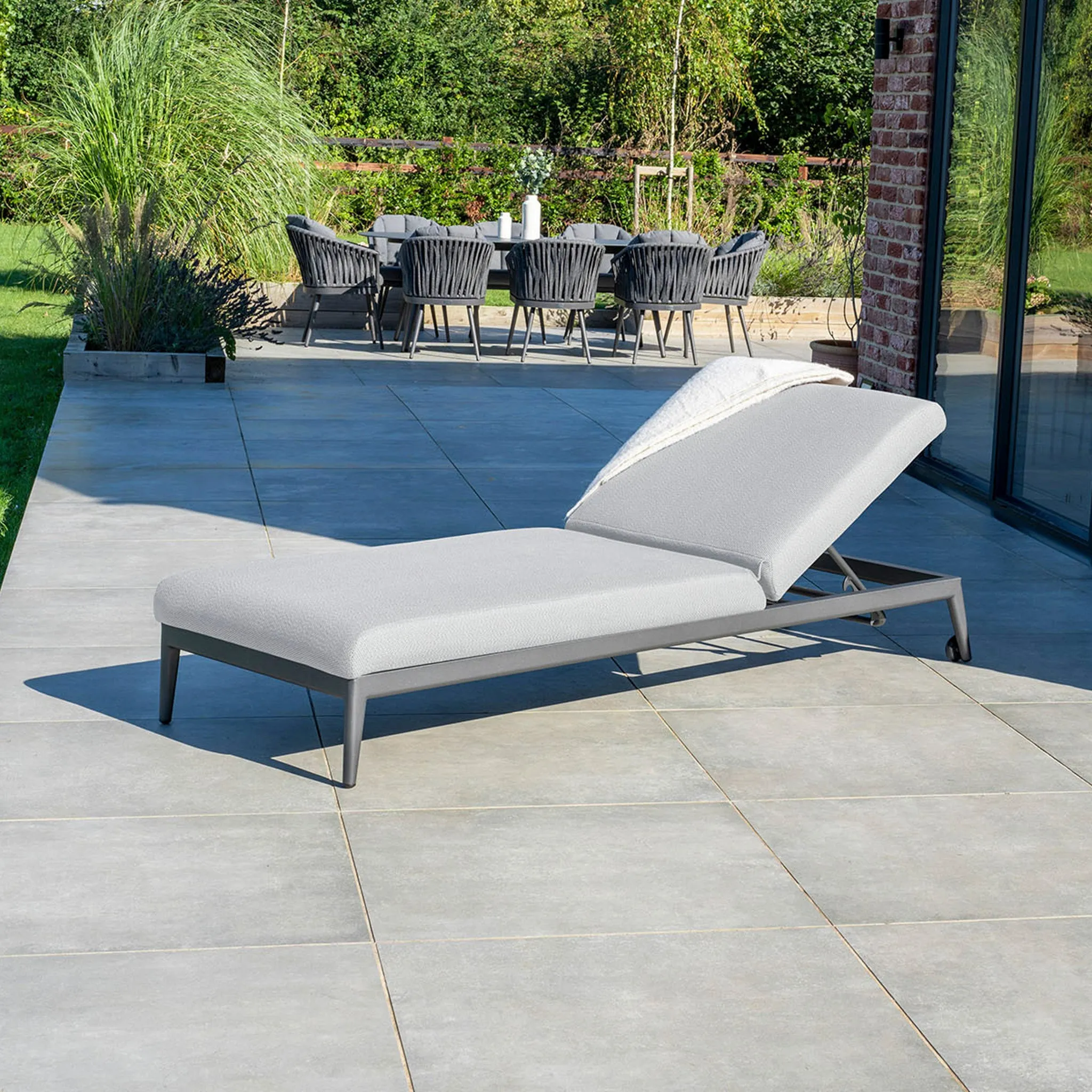 Luna Outdoor Fabric Sun Lounger in Oyster Grey