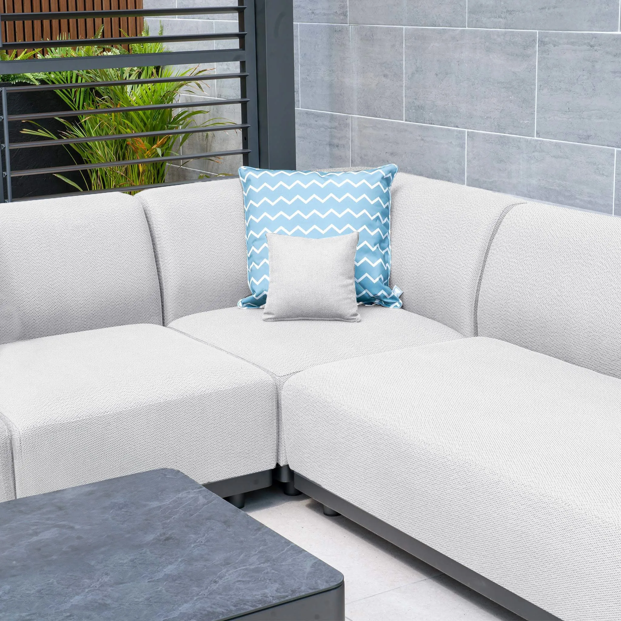 Luna U-Shape Outdoor Fabric Sofa Set with Coffee Table in Oyster Grey