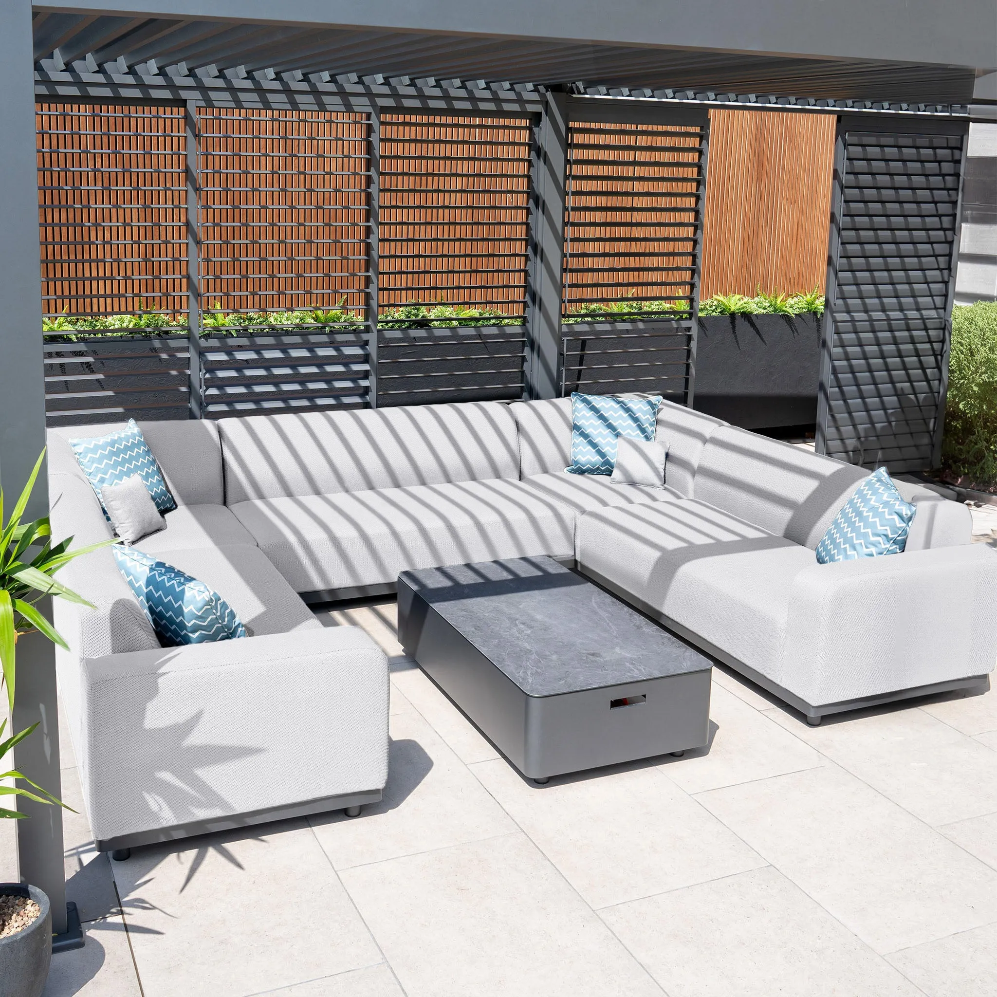 Luna U-Shape Outdoor Fabric Sofa Set with Coffee Table in Oyster Grey