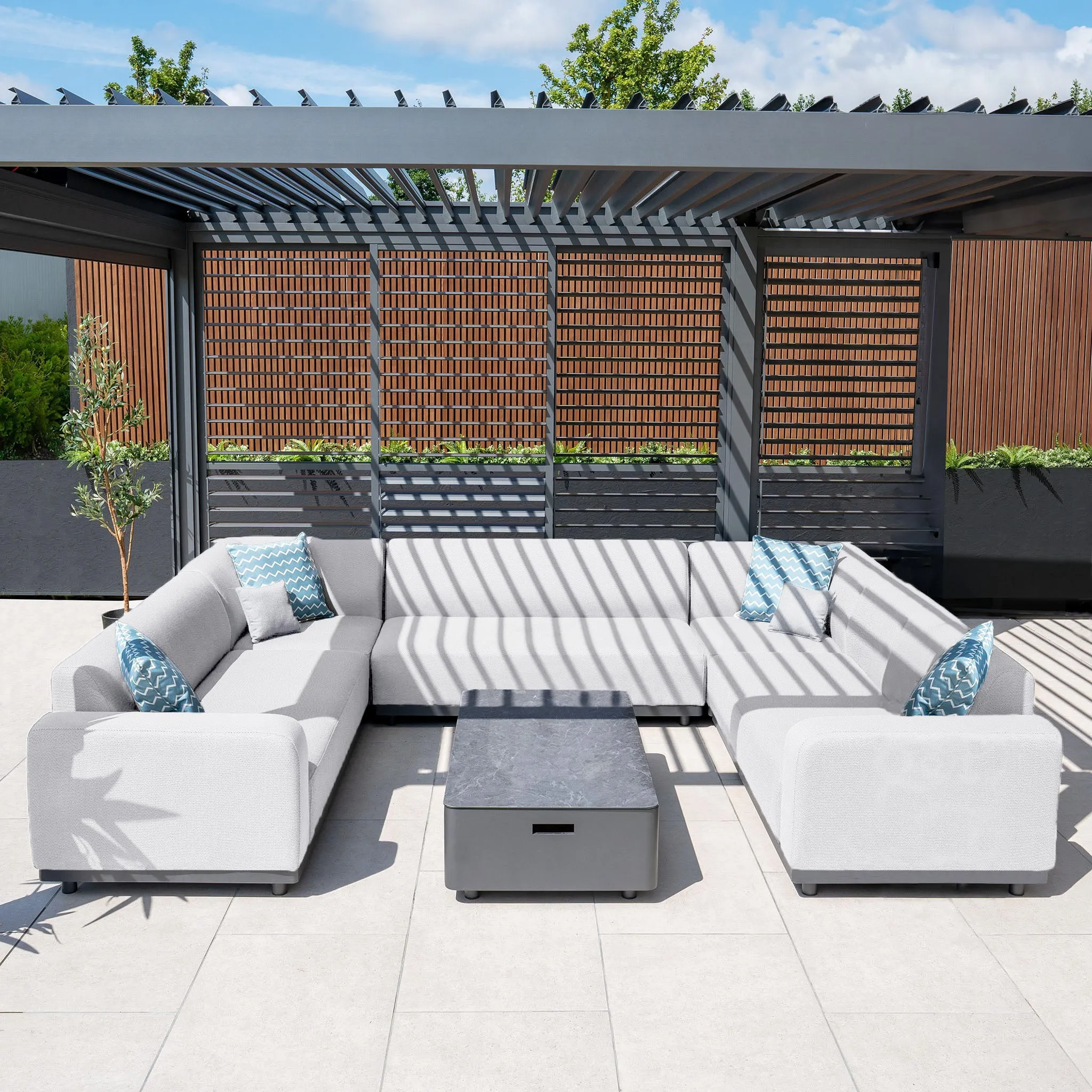 Luna U-Shape Outdoor Fabric Sofa Set with Coffee Table in Oyster Grey