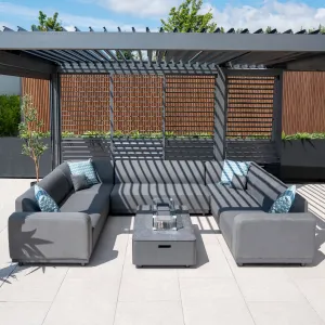 Luna U-Shape Outdoor Fabric Sofa Set with Firepit Coffee Table in Grey