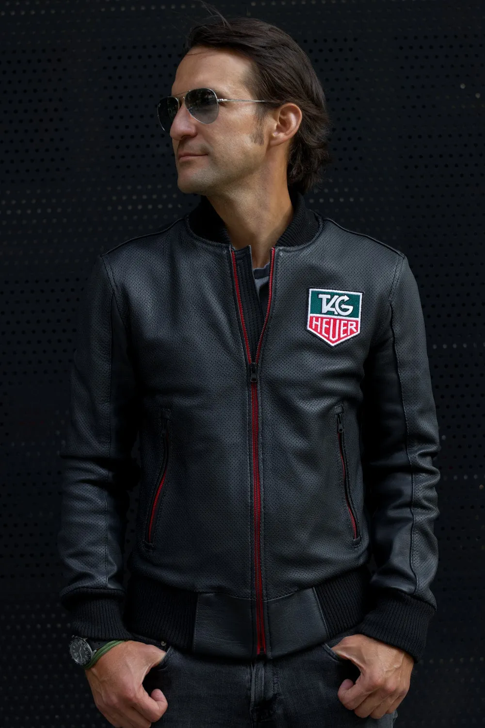 LUXUS II Bomber Jacket in Perforated Leather Black - Tag Heuer Ed.