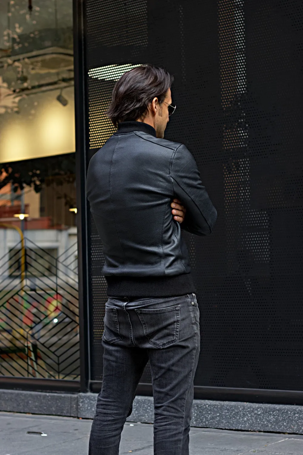 LUXUS II Bomber Jacket in Perforated Leather Black - Tag Heuer Ed.