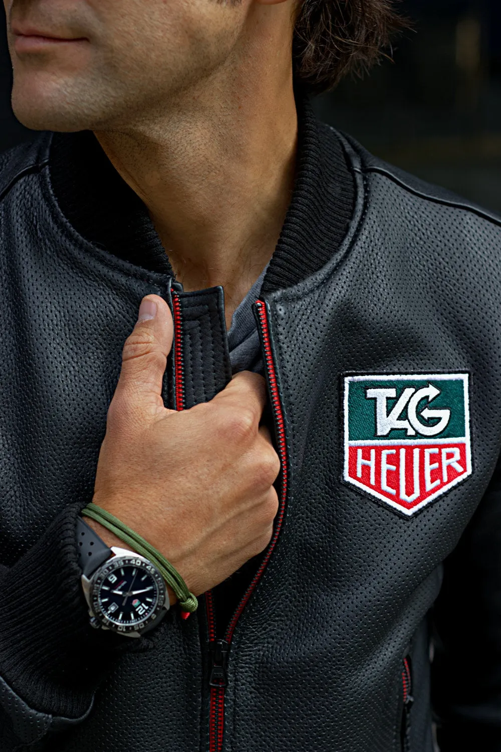 LUXUS II Bomber Jacket in Perforated Leather Black - Tag Heuer Ed.