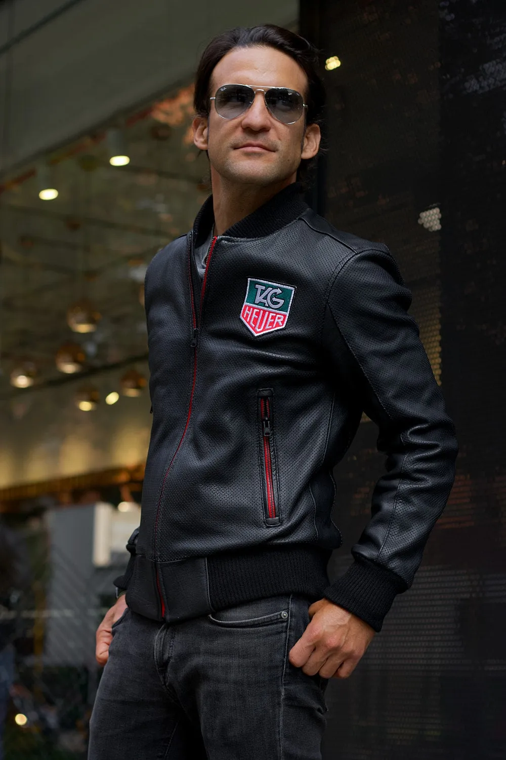 LUXUS II Bomber Jacket in Perforated Leather Black - Tag Heuer Ed.