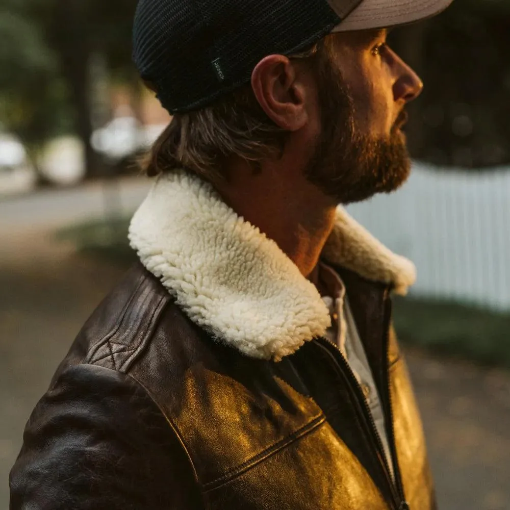 Men's Vintage Lambskin A2 Brown Leather Shearling Bomber Jacket