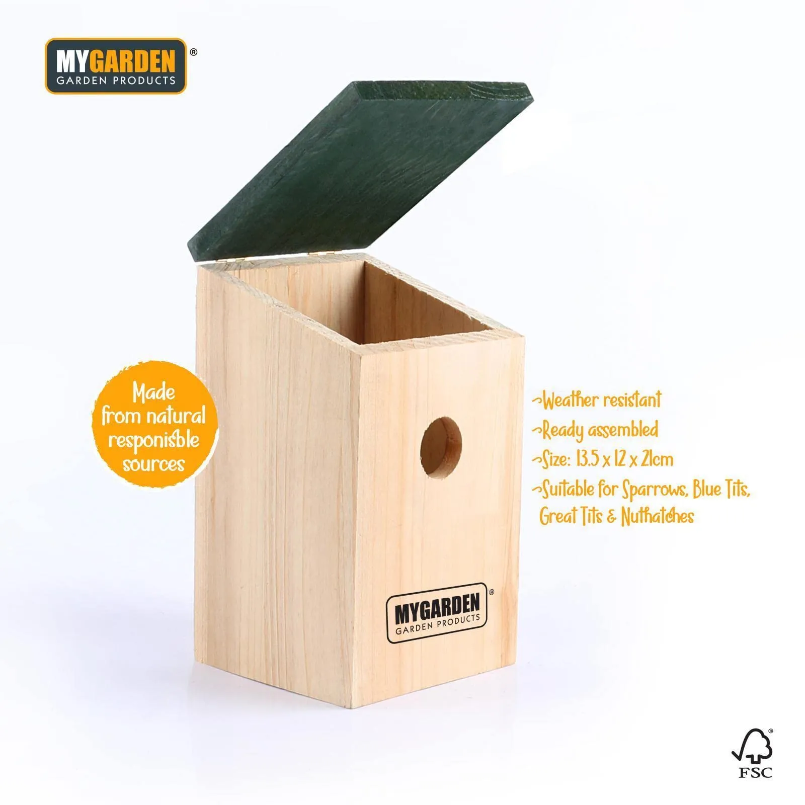 My Garden Bird Nesting Box House Wooden Hanging Garden Nest Box Home For Wild Birds Weatherproof Eco-Friendly Birdhouse with Bird Spotting Chart