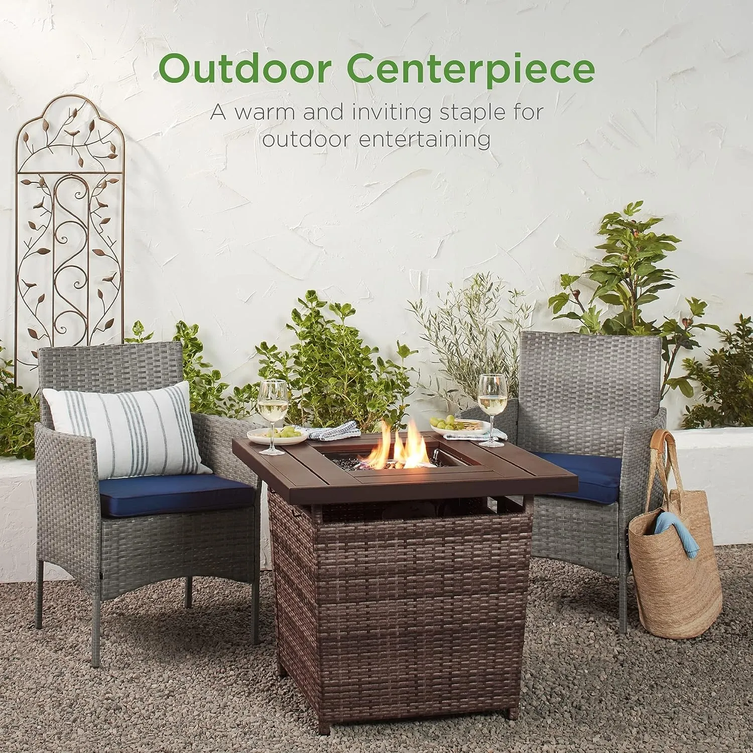 Outdoor Wicker Patio Propane Firepit