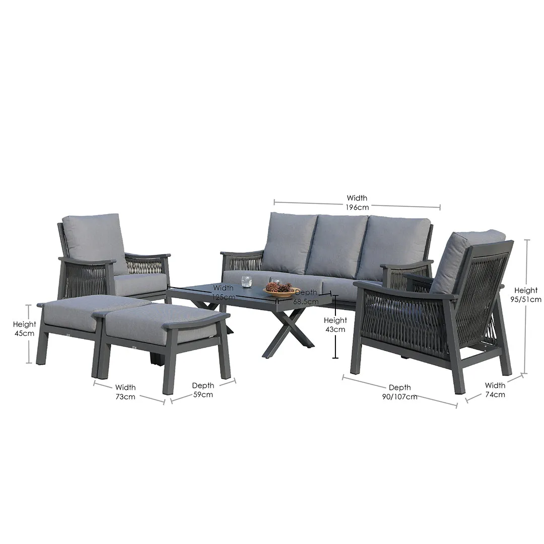 Pearl 6 Pc Outdoor Lounge Setting Charcoal