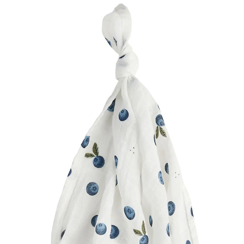 Petit Lem Organic Cotton Muslin Swaddle in Blueberry Print