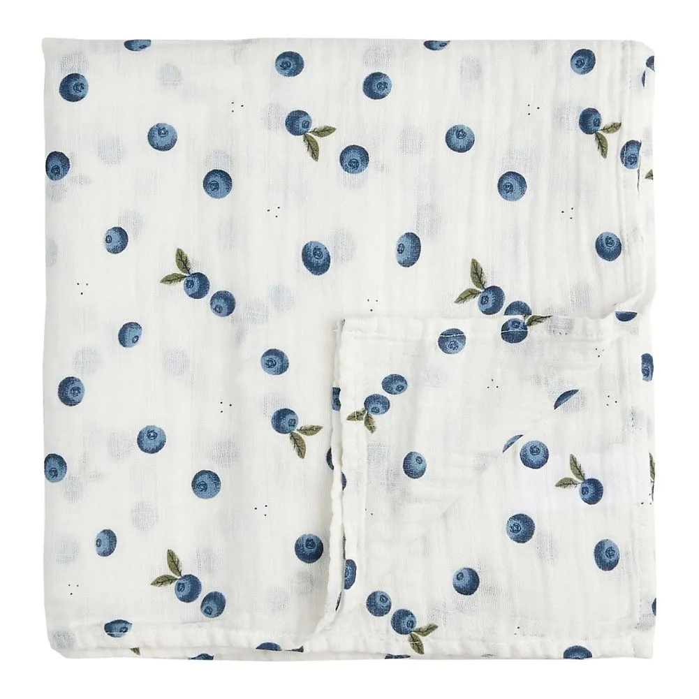 Petit Lem Organic Cotton Muslin Swaddle in Blueberry Print