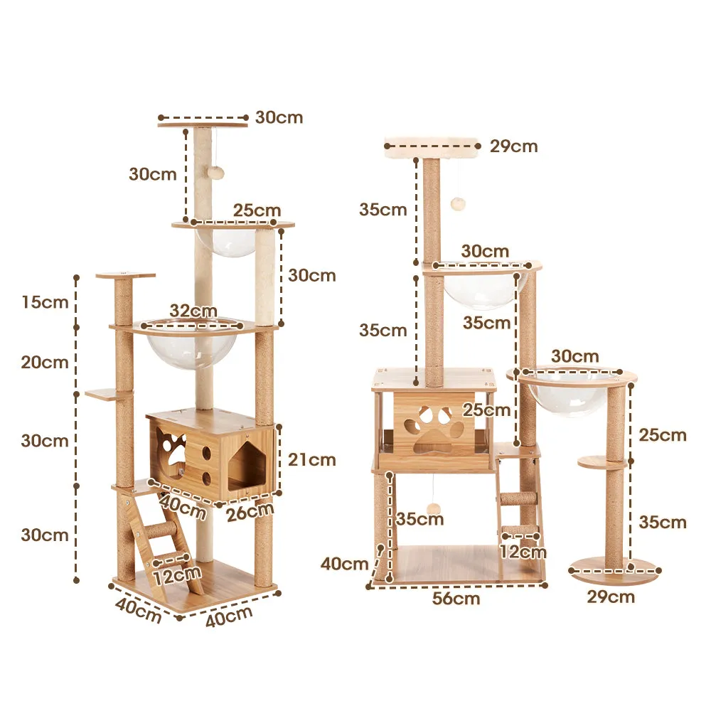 Petzly Wooden Cat Tree Tower Scratching Post Scratcher Condo House Bed 143/150cm