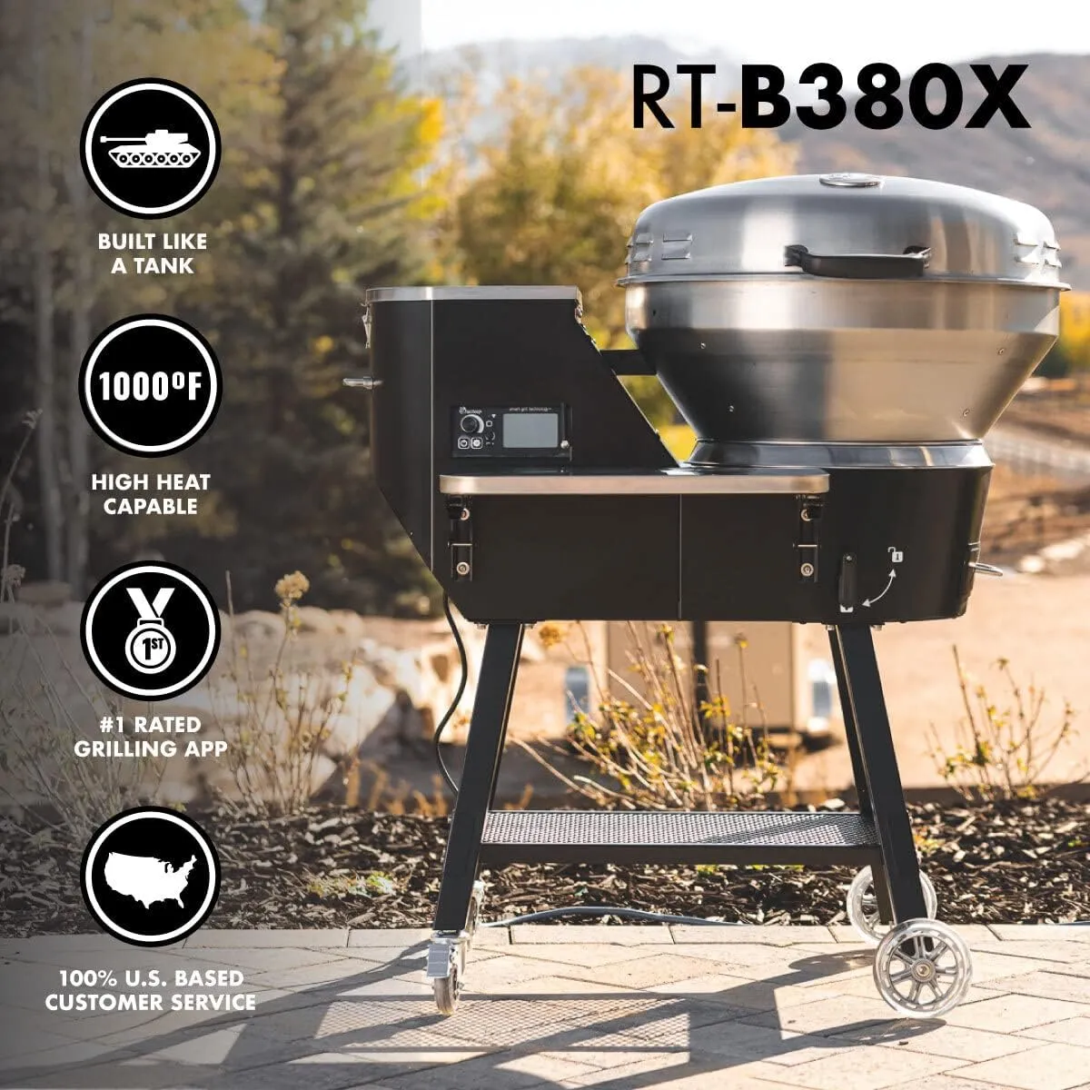 recteq RT-B380X Bullseye Deluxe Wood Pellet Grill   Grilling Basics Bundle - Wifi Enabled Smart Grill - Electric Pellet Smoker Grill, BBQ Grill, Outdoor Grill - Grill, Sear, Smoke, and More!