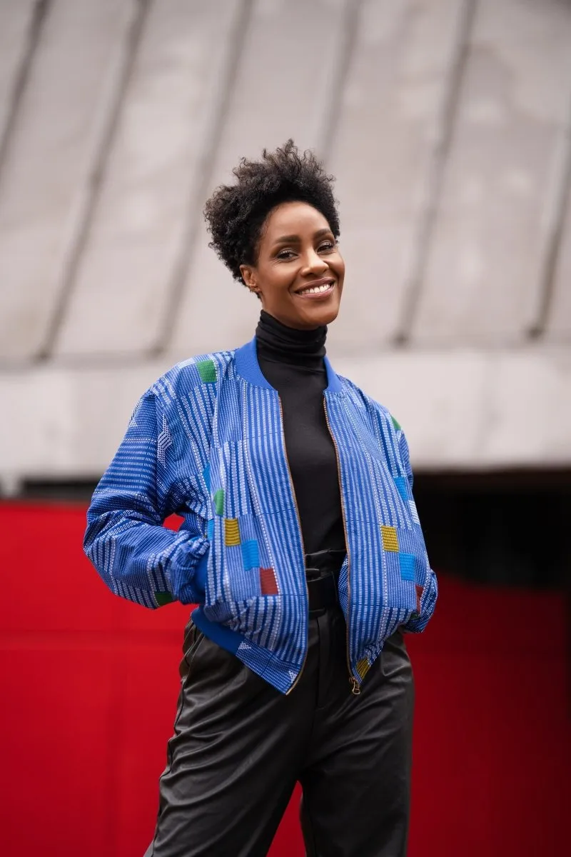 Retro Bomber Jacket in Purple African Print- Festival Clothing