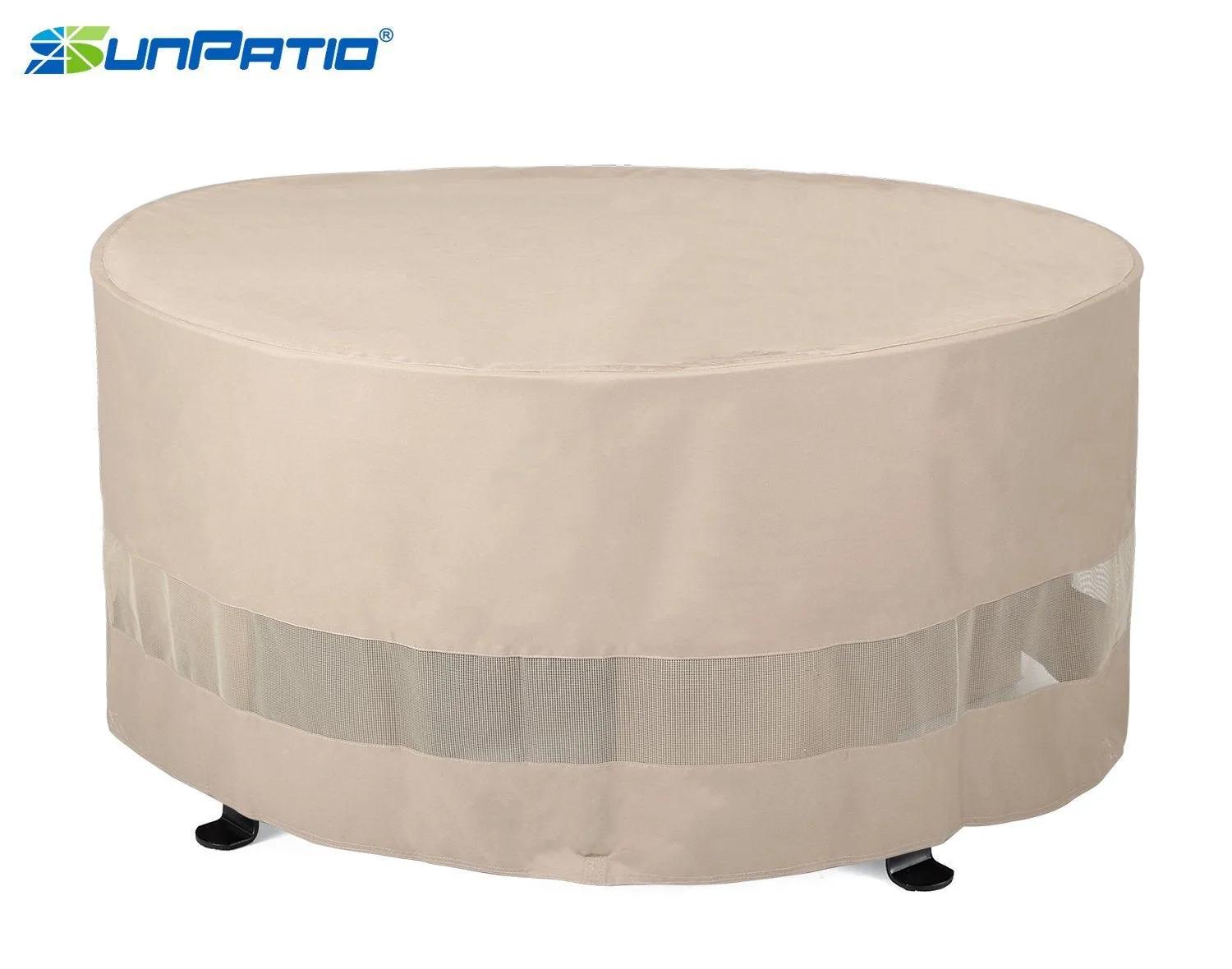 SunPatio Outdoor Round Fire Pit or Ottoman Cover,50&quot;Diax24&quot;H,Extremely Lightweight,Water Resistant,Eco-Friendly,Helpful Air Vents