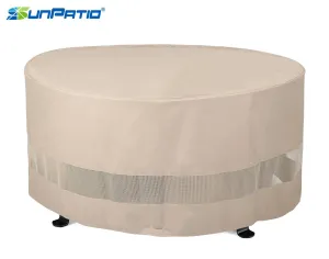 SunPatio Outdoor Round Fire Pit or Ottoman Cover,50&quot;Diax24&quot;H,Extremely Lightweight,Water Resistant,Eco-Friendly,Helpful Air Vents