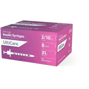 UltiCare U-100 Insulin Syringes 3/10 mL/cc 8mm (5/16") x 31G