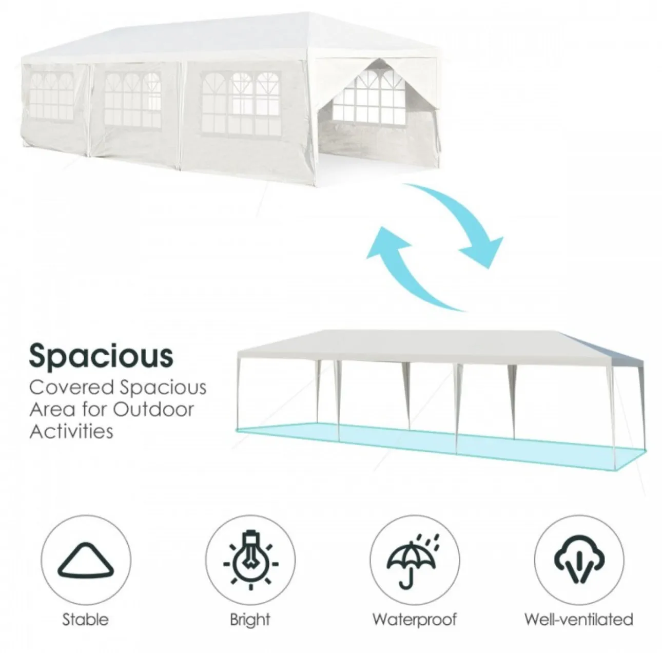 Very Cool 10x30 FT Heavy Duty Outdoor Canopy Tent With 6 Removable Sidewalls | 2 Doorways | Transparent Windows | Spacious | Patio