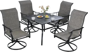 Vevor 5 Piece Patio Dining Set Outdoor Table with Umbrella Hole and Swivel Chairs New