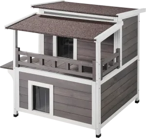 Vevor Outdoor Cat Shelter 2-Story Wooden House with Balcony & Roof New