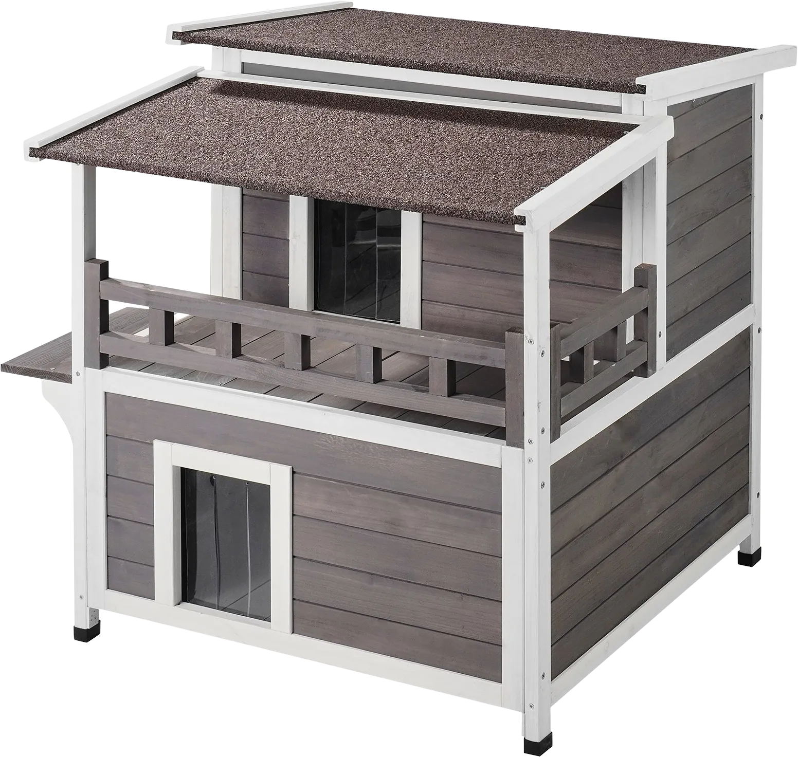 Vevor Outdoor Cat Shelter 2-Story Wooden House with Balcony & Roof New