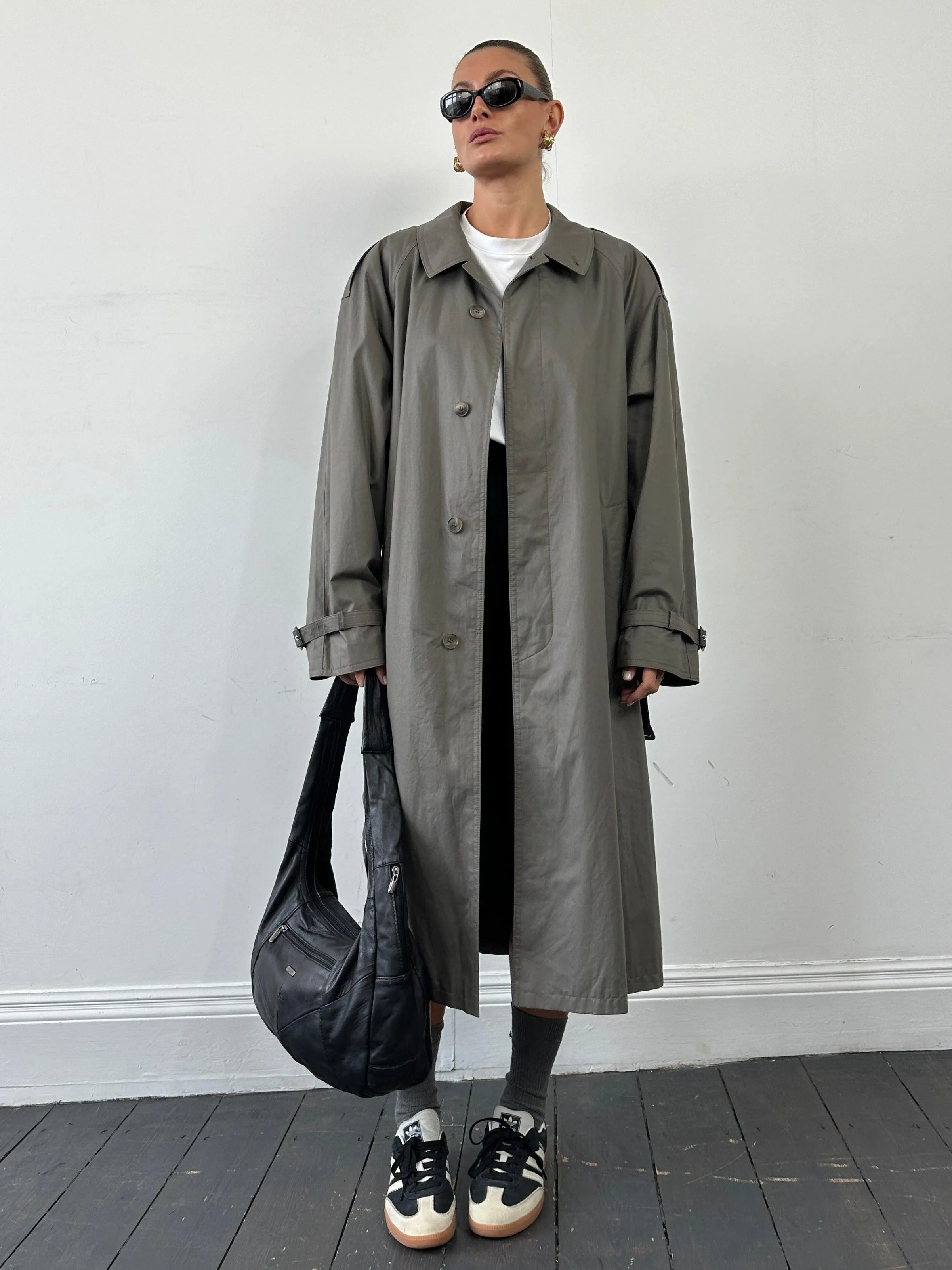 Vintage Concealed Placket Belted Trench Coat - XL