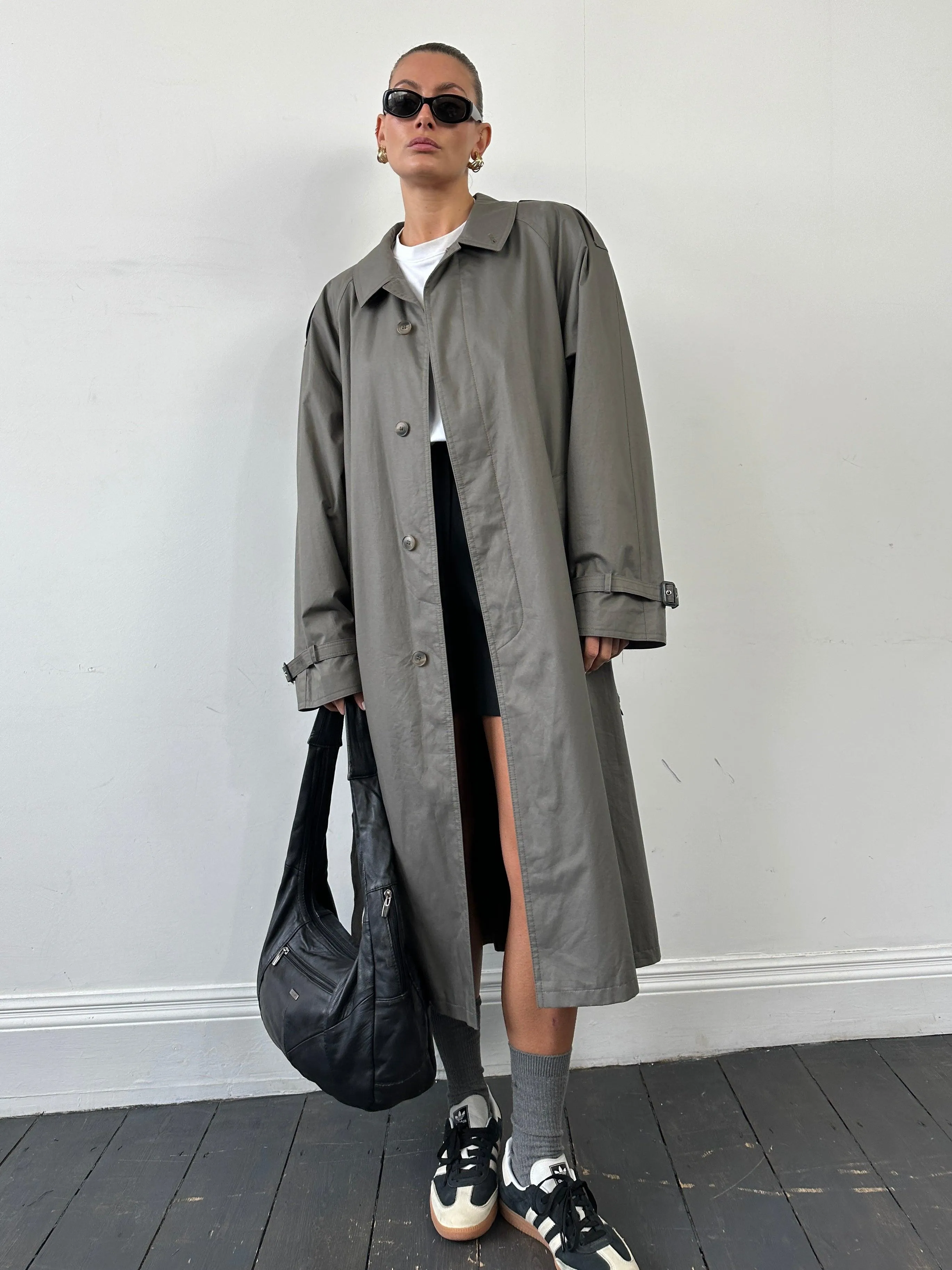 Vintage Concealed Placket Belted Trench Coat - XL