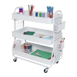 White Steel Rolling 2-in-1 Craft Storage Cart